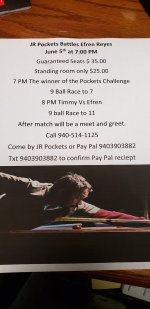 Jr Pockets The One and Only Efren Reyes Live at Jr Pockets Denton, Tx June 5th ...
